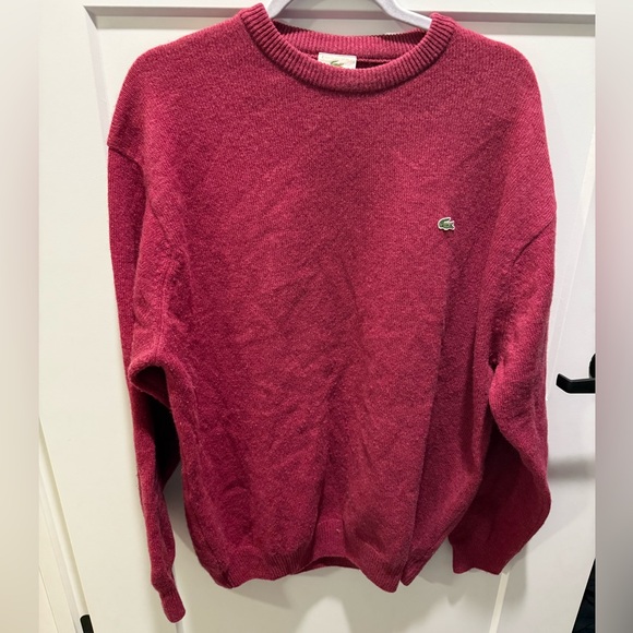 Lacoste 100% Merino Wool Sweater Red Woolmark Crewneck Size 7 (L)